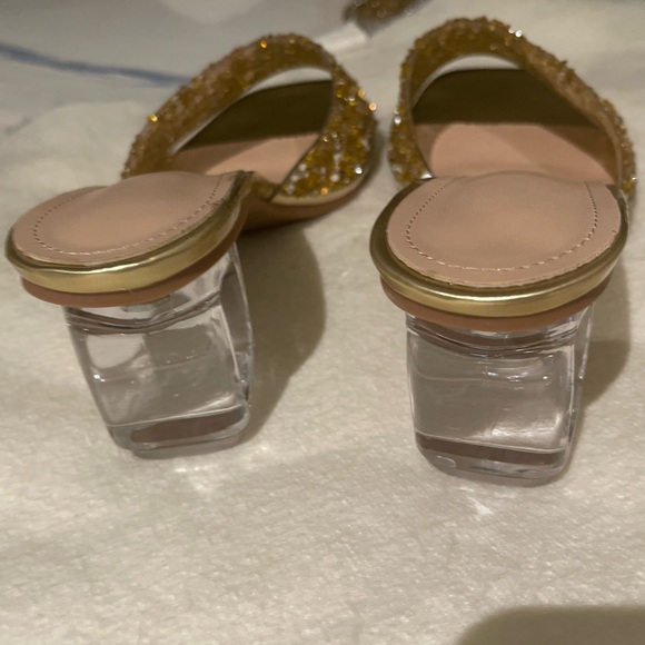 Brand New! Never been used Slides! With Gold decor and Clear Block heel! - Picture 4 of 8